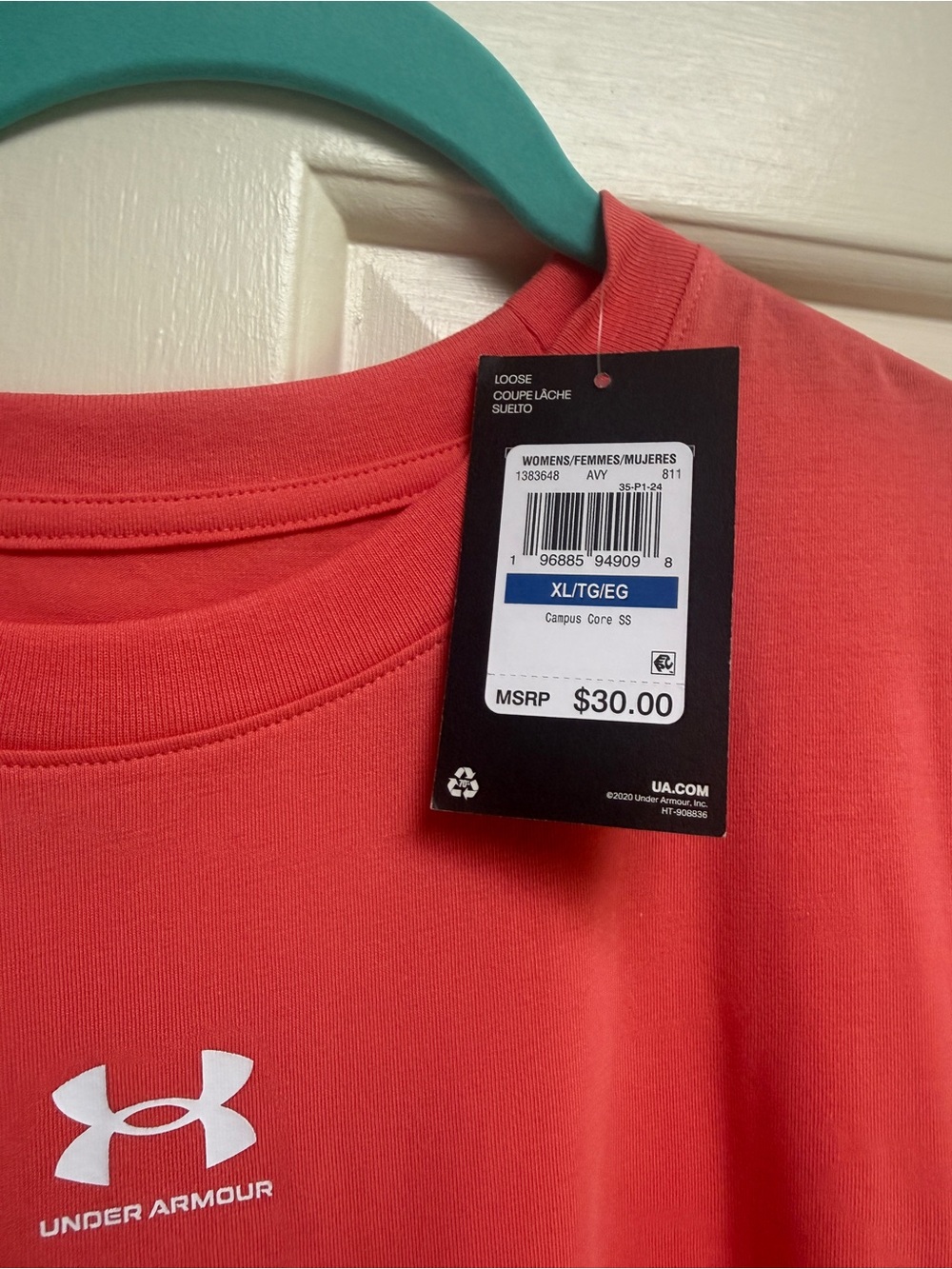 Under Armour Coral-Pink Logo Athletic Tee XL - Picture 2 of 4